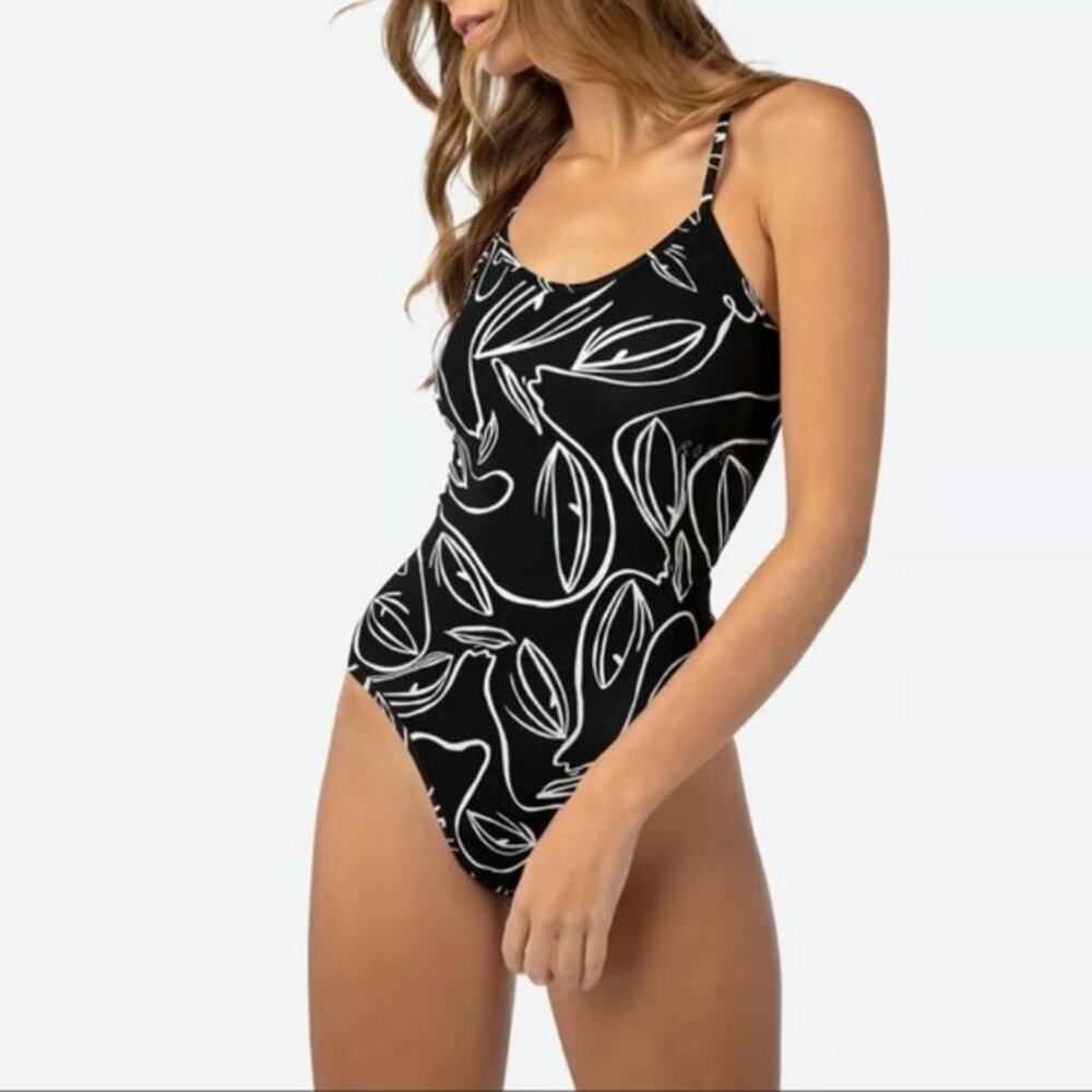 Ethika NWT Fine Line Abstract Face Print Minimalist Scoop Neck Bodysuit Size M